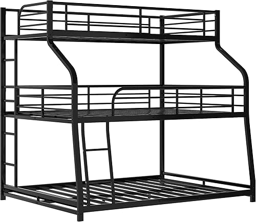 Miniatura 9 de Harper & Bright Designs Litera triple con barandillas de seguridad, base de cama de metal tamaño individual XL/matrimonial XL/Queen con escalera,