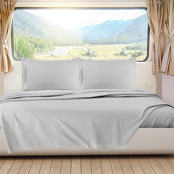 Nestl Light Grey Short Queen Sheets for RV, Hotel Luxury RV Queen Sheets Set, 6 Piece Fitted Bed Sheet Set and Pillowcases, Super Soft, Wrinkle-Free, and Breathable Camper Bedding