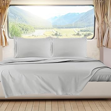 Nestl Light Grey Short Queen Sheets for RV, Hotel Luxury RV Queen Sheets Set, 6 Piece Fitted Bed Sheet Set and Pillowcases, Super Soft, Wrinkle-Free, and Breathable Camper Bedding
