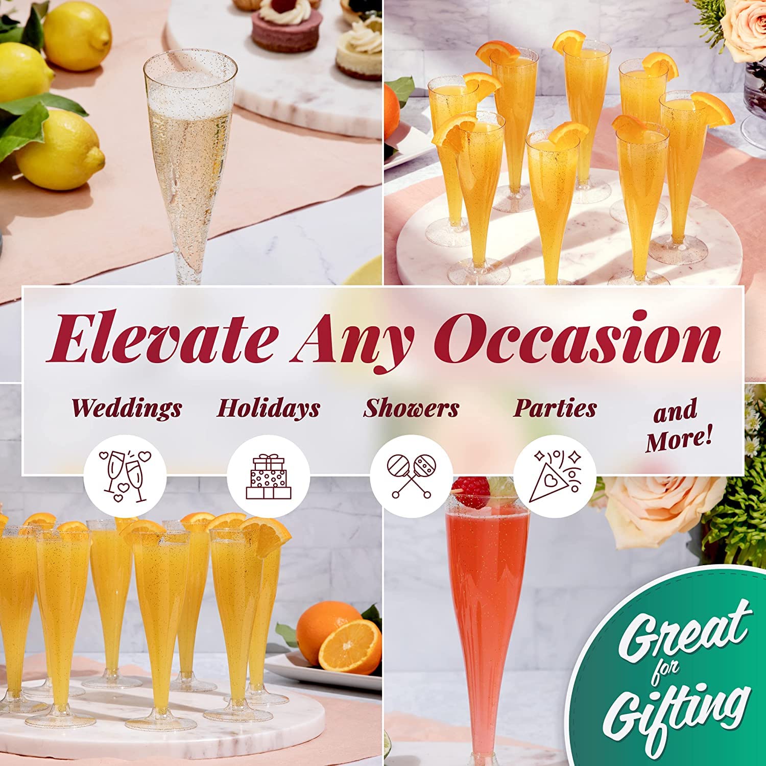 LATERN 54 Pezzi Flauti da Champagne in Plastica, 150ml Bicchieri Trasparenti Bicchieri da Vino per Feste con Stelo Riutilizzabili per Feste di Anniversario Matrimonio Giardino (5 x 17cm)