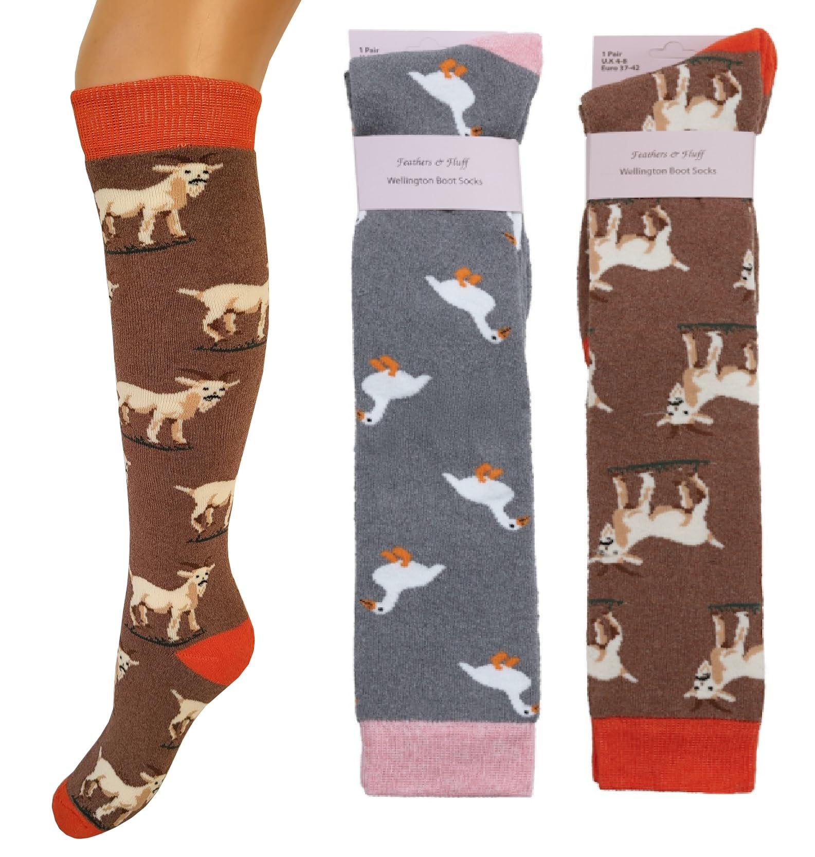 Onlybee Women's Farmyard A 2 Pairs Of Wellington Equestrian Horse Riding Boot Socks Long Knee High Size 4-8 Uk (Uk, Numeric, 4, 8, Regular, Regular, )
