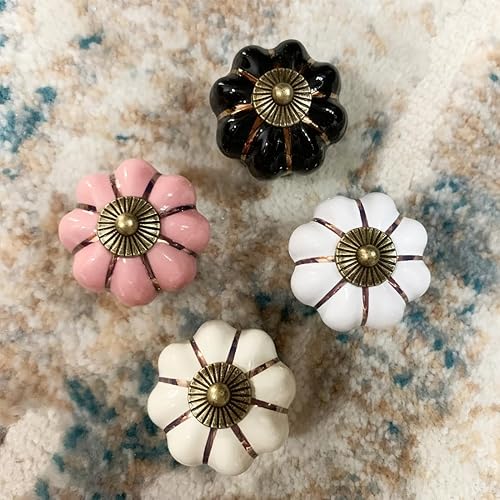 Miniatura 5 de Kelier Pomos de cerámica para gabinete, paquete de 8, manijas de puerta de calabaza elegantes y vintage para cocinacajónarmarioarmario (blanco, 8