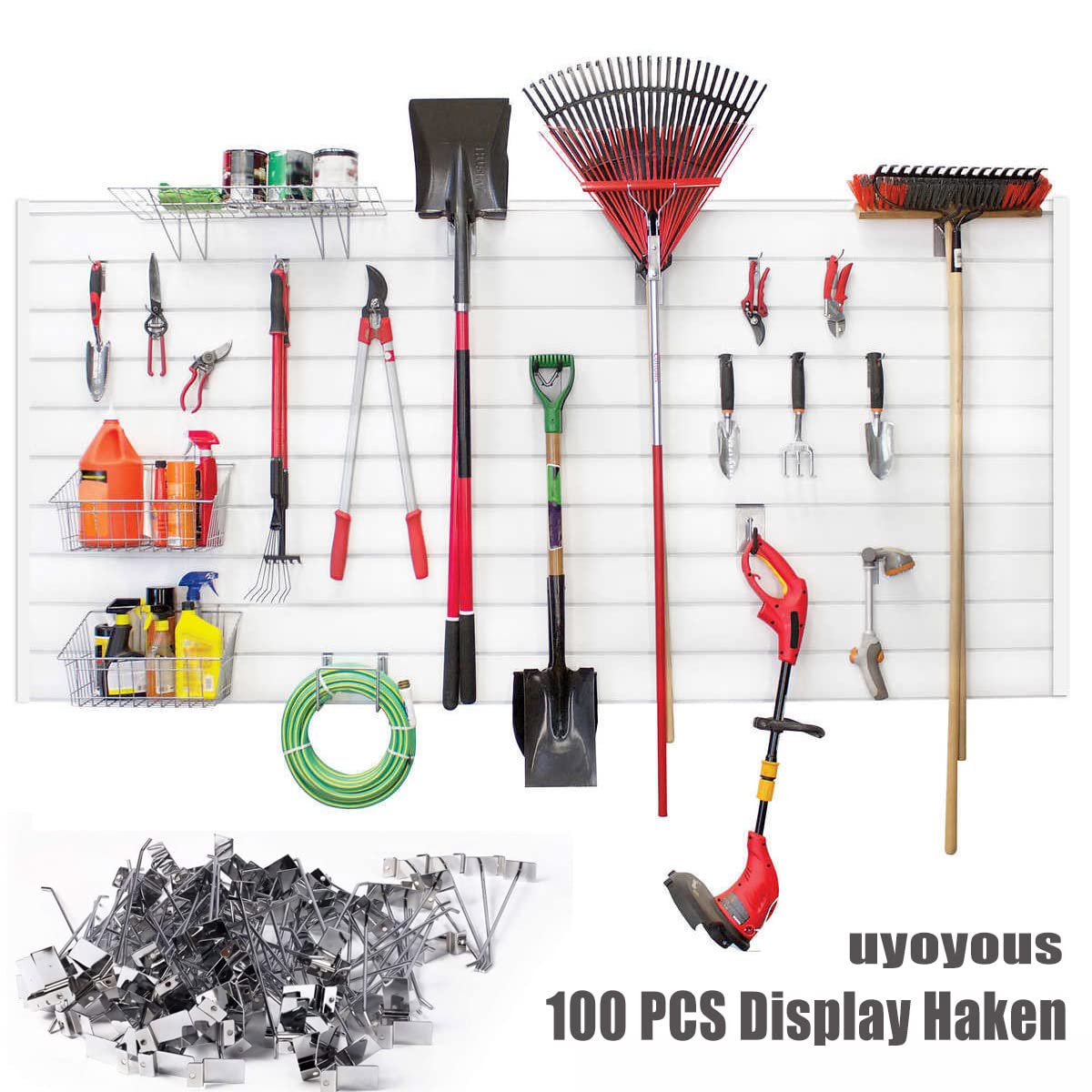 uyoyous Set di 100 ganci da parete per display Slatwall Hake 20 cm, ganci per slatwall, ganci da parete per attrezzi, per pareti lamellari in metallo per garage Retail Store