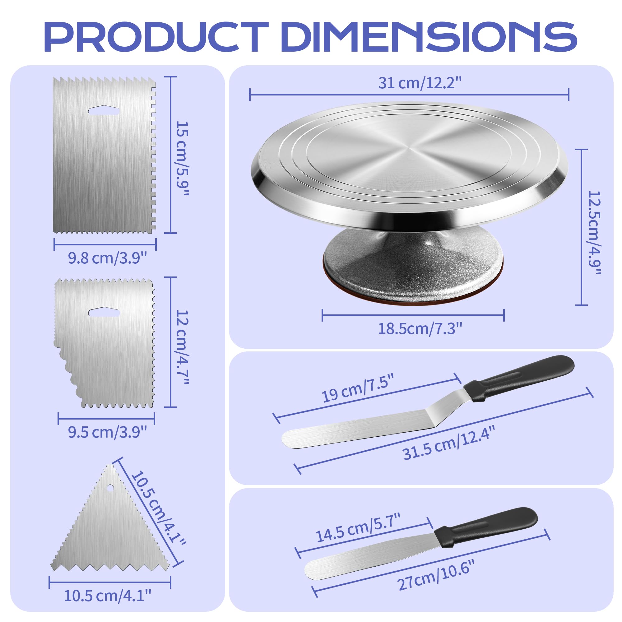 Plateau Tournant Patisserie en Aluminium - 31 cm, Kit Patisserie | Plateau Tournant pour Gâteaux, Douille Patisserie, Poches à Douille RéUtilisables, Grattoirs à Gâteaux, Spatules-36 Pièces