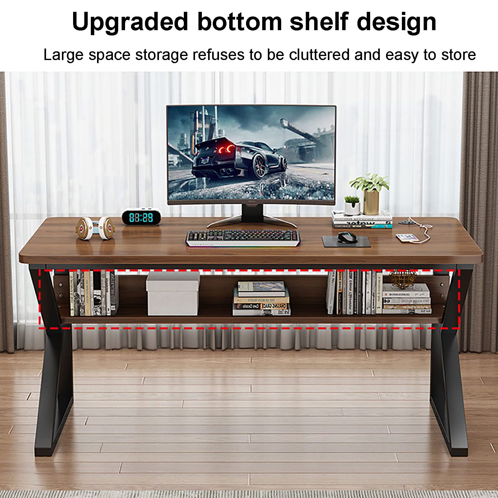 Ergonomiczne biurko komputerowe w kształcie litery K, porty USB, stół do gier do domowego biura, gabinetu i stacji roboczej, 100 x 60 x 76 cm, czarny