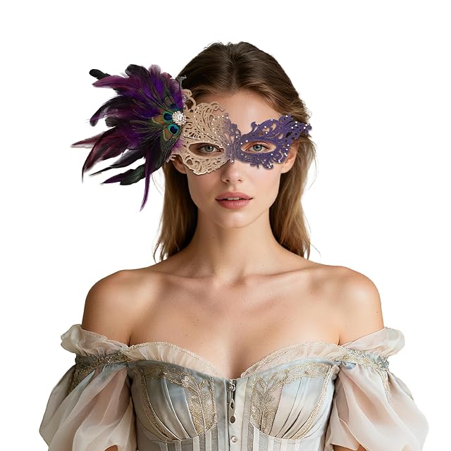 Foto 7 de 7 de JewelryWe Máscara Encaje de Plumas Mujer: Máscara de Mascarada Venecia Disfraz Decoraciones para Fiestas…