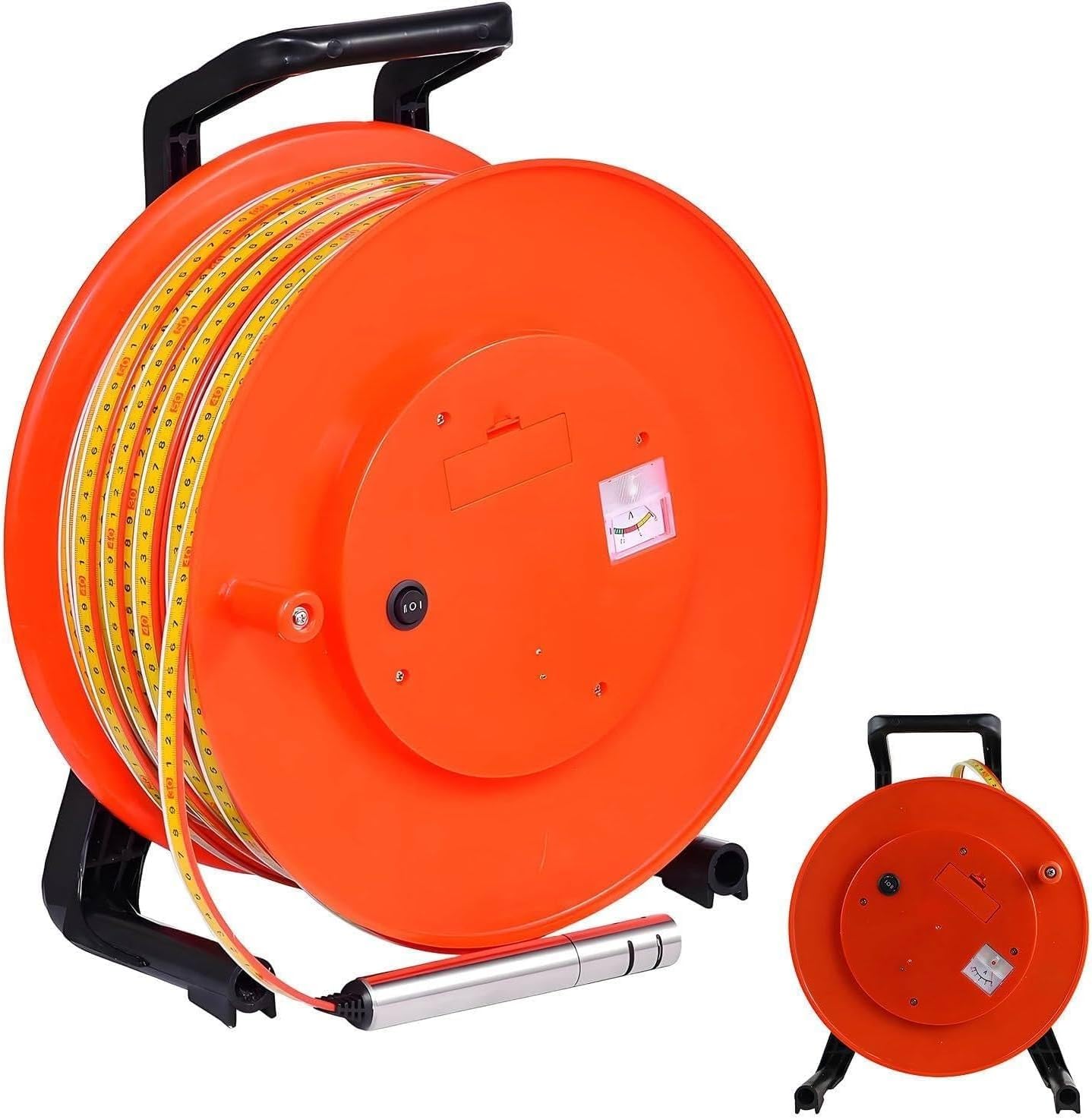 Medidor de nivel de agua de 32.8 a 980 pies, medidor de agua subterránea con sonda fija y cinta de acero, medidor de profundidad con zumbador y voltímetro para pozos y depósitos