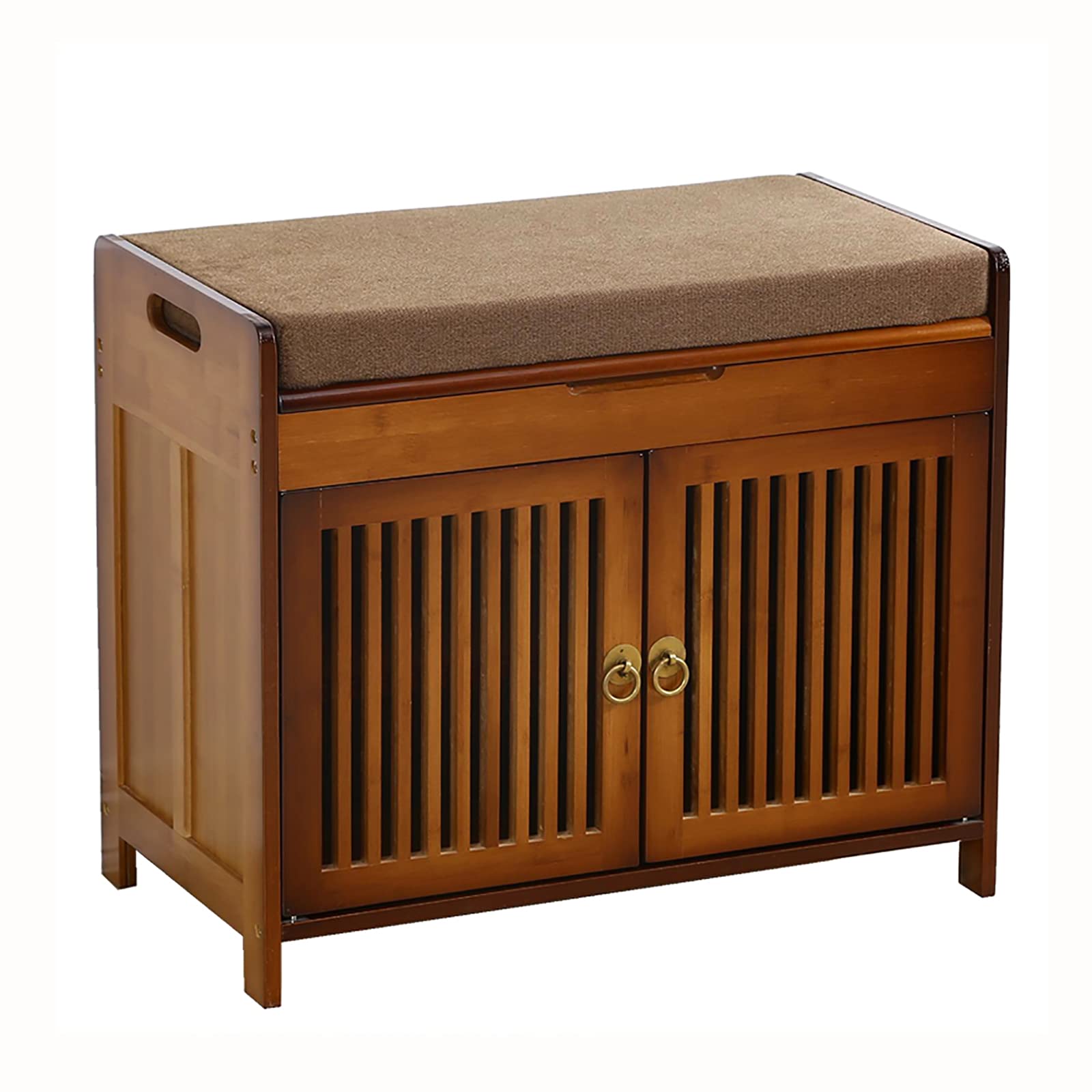 MYUYEE Natural Bamboo Shoe Storage Bench,Rustic Entryway Shoe Bench Shoe Cabinet Shoe Rack,Comfy Upholstered Bench Seat Hallway Shoe Storage Orga-B 58X50X32.5Cm(B-58X50X32.5Cm)