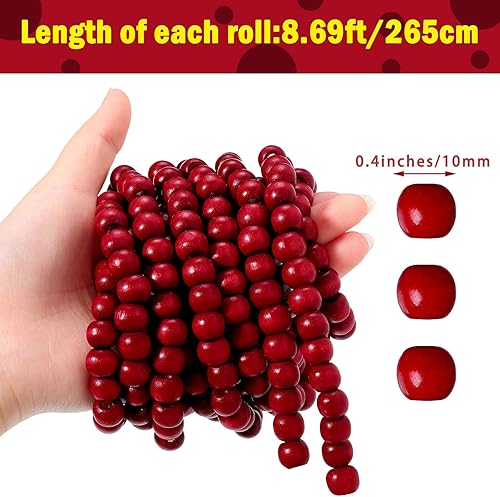 Miniatura 8 de WILLBOND Guirnalda de cuentas de madera de Navidad de 29.5 pies, 3 piezas, guirnalda de cuentas redondas para Navidad y decoraciones navideñas