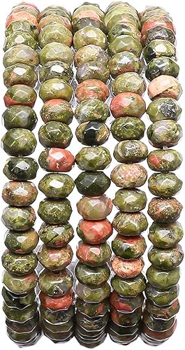 Cuentas sueltas de piedra de unakita natural facetada de 0.157x0.236 in para hacer joyas, 15.0 in