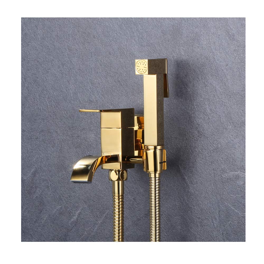 Spruzzatore portatile per bidet a 2 funzioni con singolo rubinetto in ottone freddo portatile per pannolino doccia e doccia a parete rubinetto per la pulizia del WC, titanio oro, stile A (stile B)