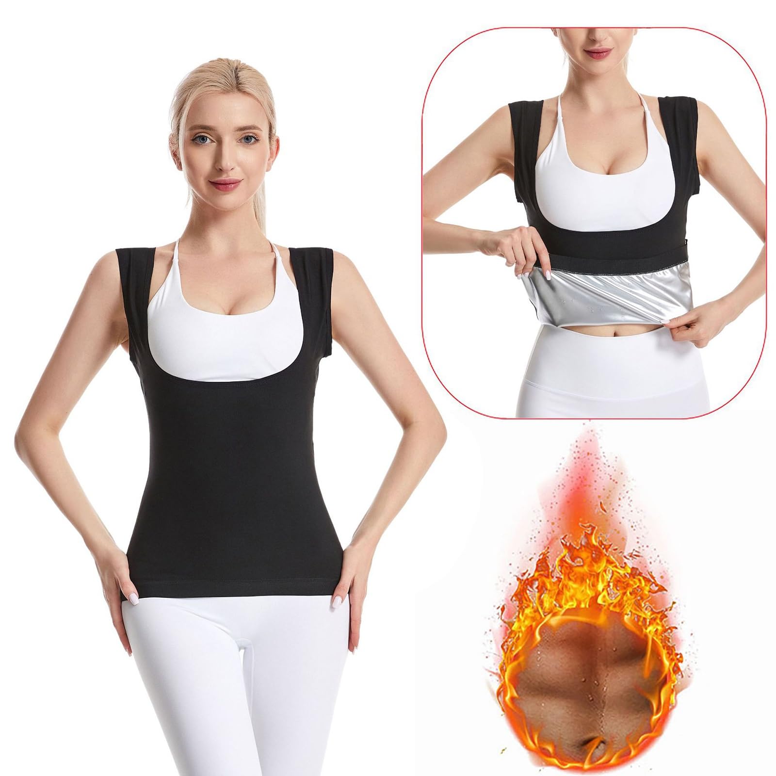 Shapewear Camiseta sin mangas con control de barriga para mujer, camiseta sin mangas con cuello cuadrado