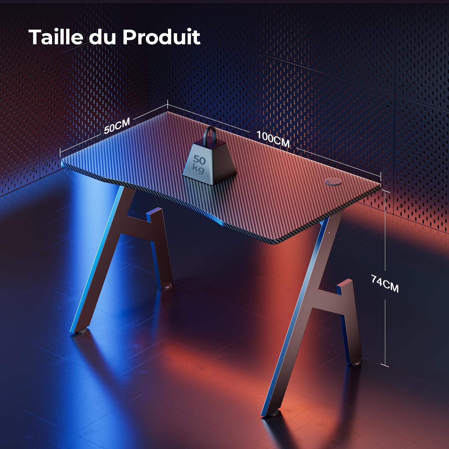 HLONONE Bureau Gaming, 100 x 50 cm Plateau Monobloc, Fibre de Carbone, Noir