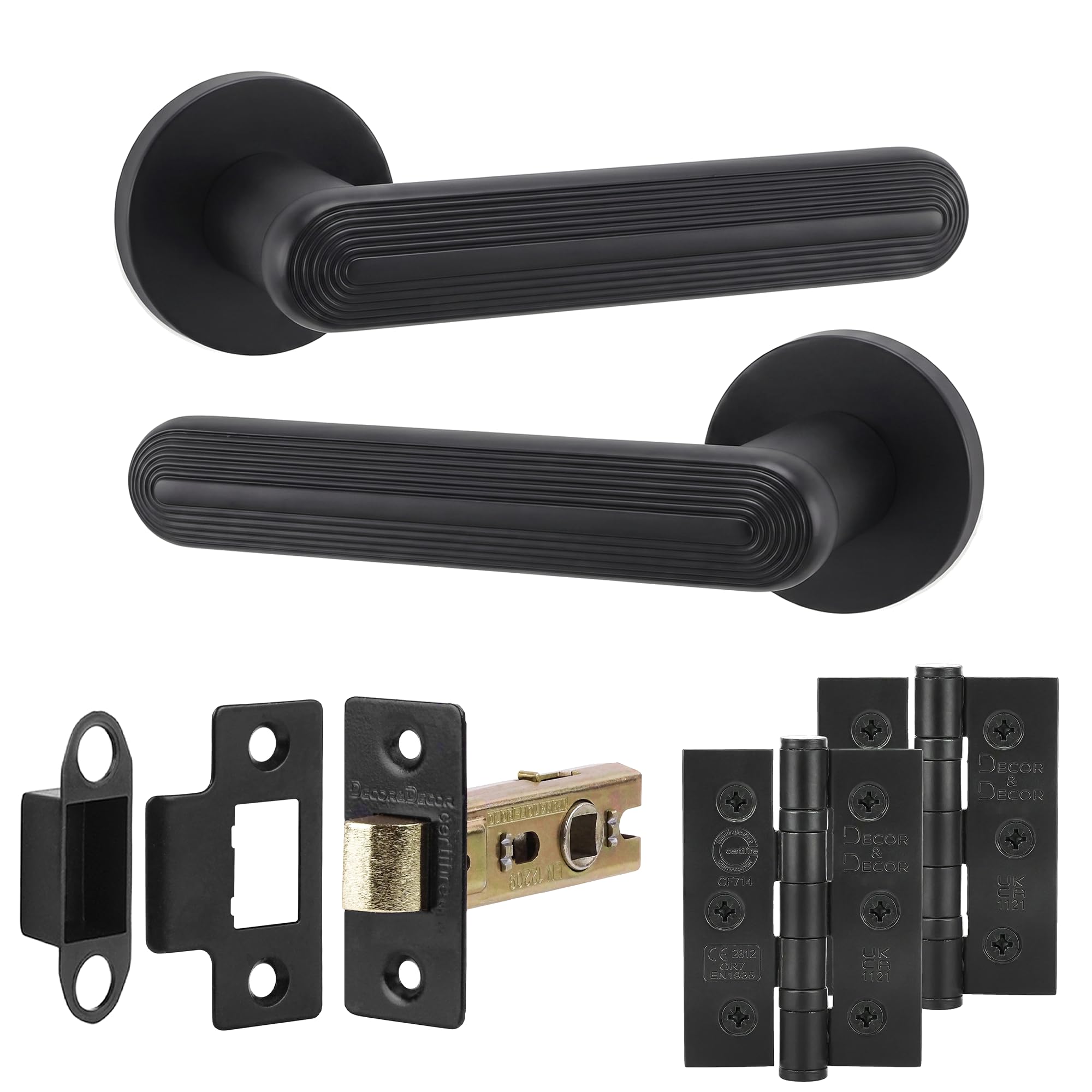 Decoranddecor Matt Black Internal Door Handles, Hinge Kit 76Mm