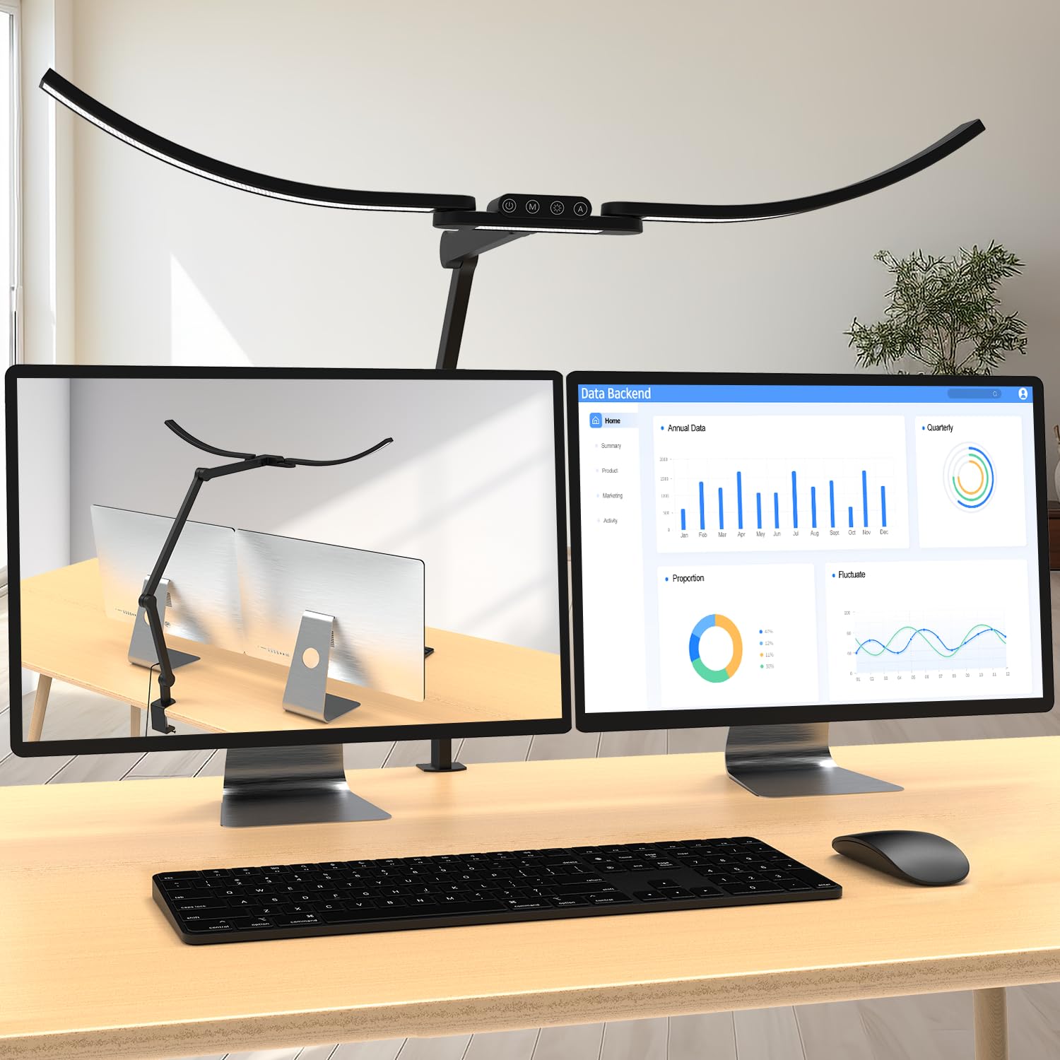 Architect Desk Lamp with Curved Light Bars, 33 Inches Long Wide Bright LED Desk Lamp with Clamp, 24W Dimmable Computer Lighting for Home Office Tall Swing Arm Table Light for Sewing Crafting