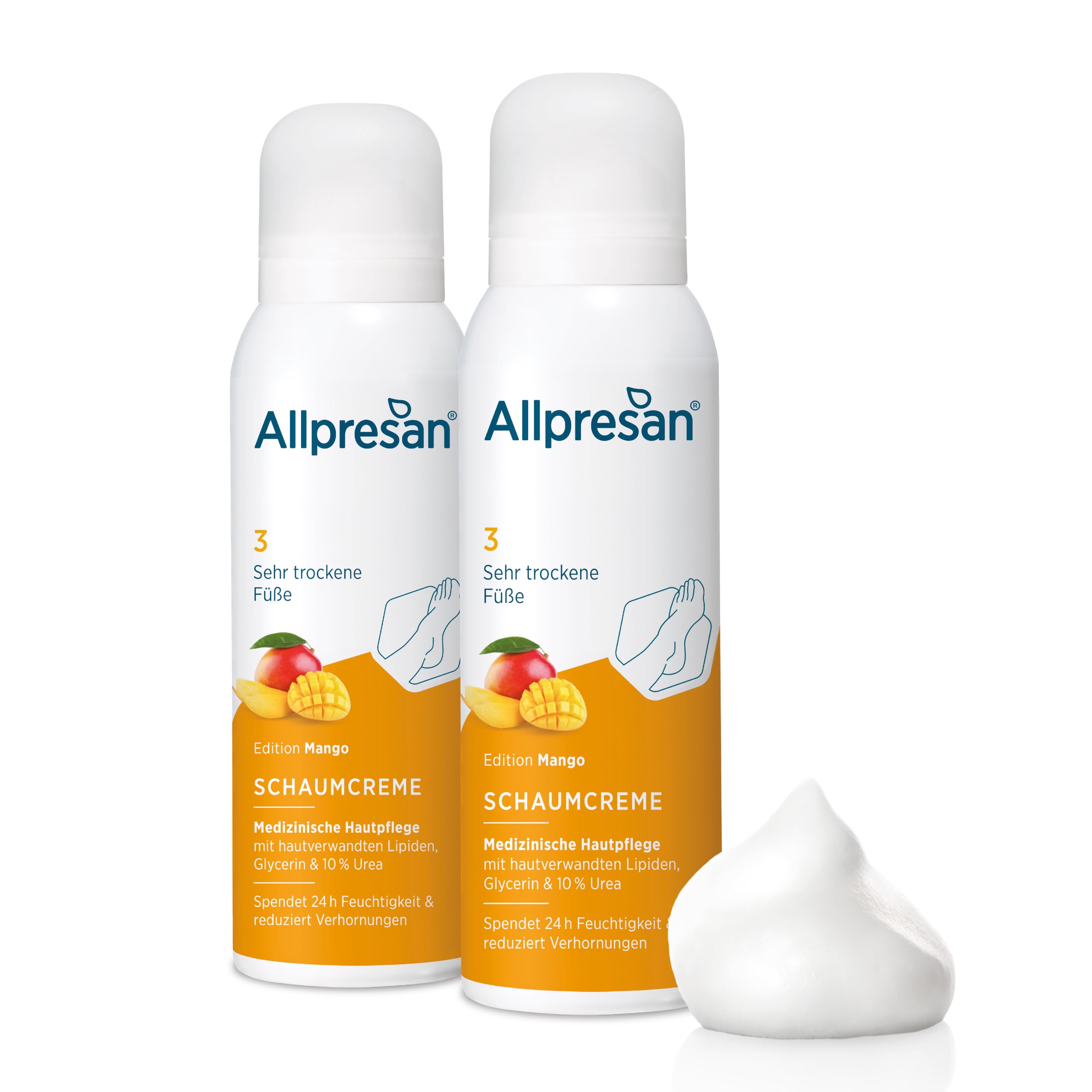 Allpresan Fuß spezial Nr. 3 Schaum-Creme mit Mango Duft für sehr trockene Füße - Zur täglichen Fußpflege sehr trockener Haut 2 x 125 ml