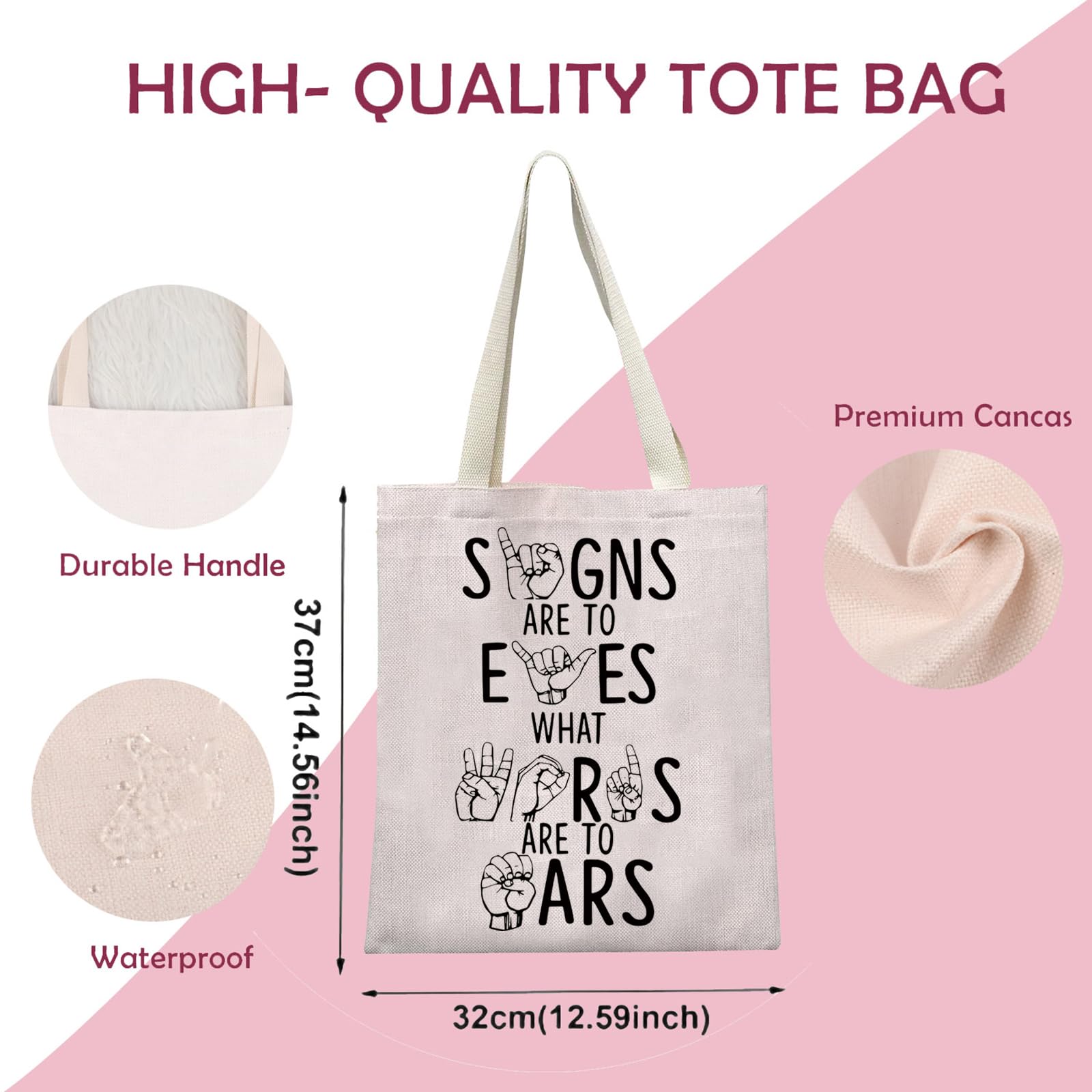 Gzrlyf Sign Language Tote Bag Asl Teacher Gift Asl Gifts Deaf Awareness Special Ed Slp Reusable Grocery Shopping Bag