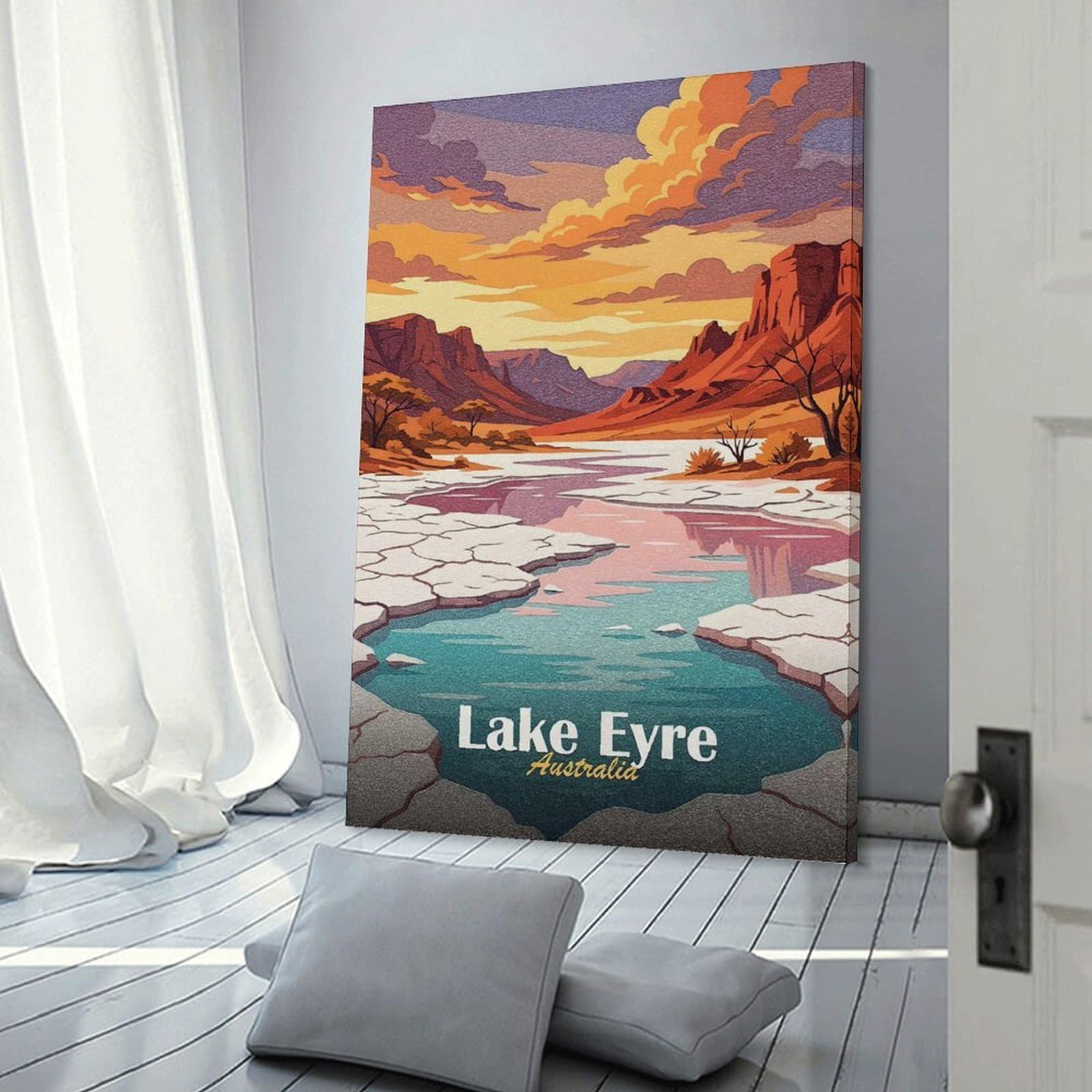 Junmoney Lake Eyre, Australia Landscape Art Decorative Canvas Print 24x36inch(60x90cm), for Corridors, Hallways Or Apartment Entries, Decorative Wall Art for Narrow Spaces