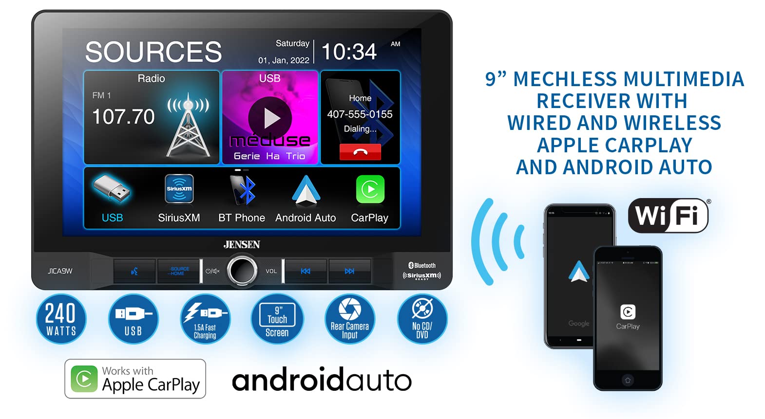 バリューセレクションJENSEN J1CA9 9inch Touch Screen Single DIN Car Stereo Media