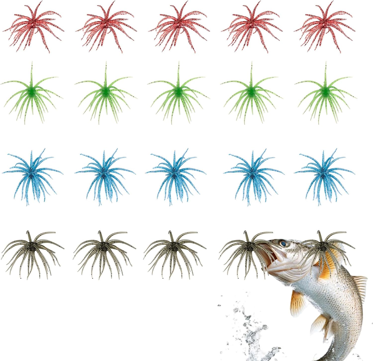 Sea Urchin Baits for Bass Fishing Lures, 20Pcs Floating TPE Creature Baits | 2.56" Realistic Fuzzy Dice with Rubber Legs for Freshwater Pike Trout, Easy Catch Finesse Bait for Drop Shot