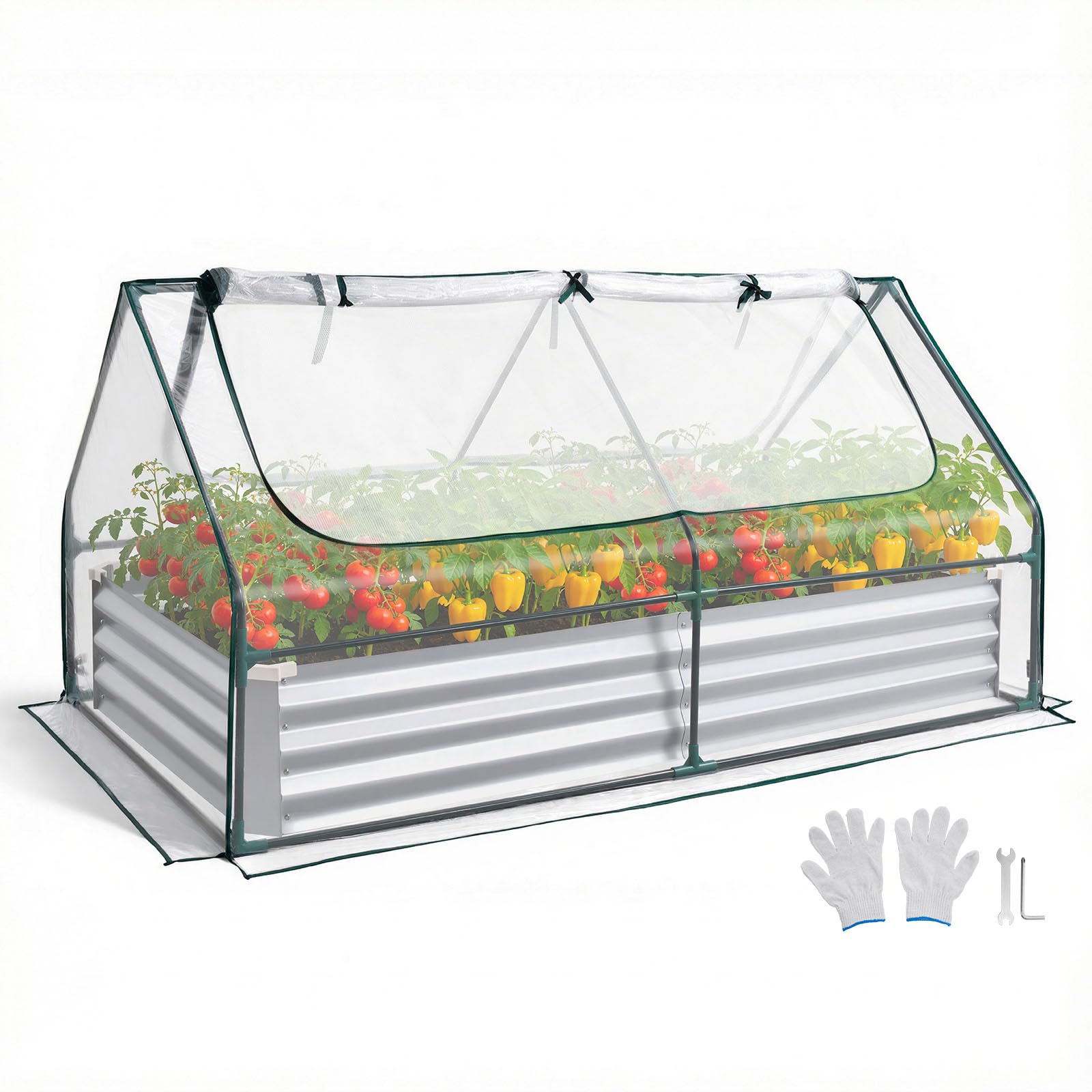 VEVOR 6x3x1FT Metal Raised Garden Bed with Greenhouse Cover