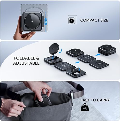 Miniatura 2 de Cargador inalámbrico, cargador de viaje portátil plegable magnético Hinyx 3 en 1 estación de carga inalámbrica para 15/14/13/12