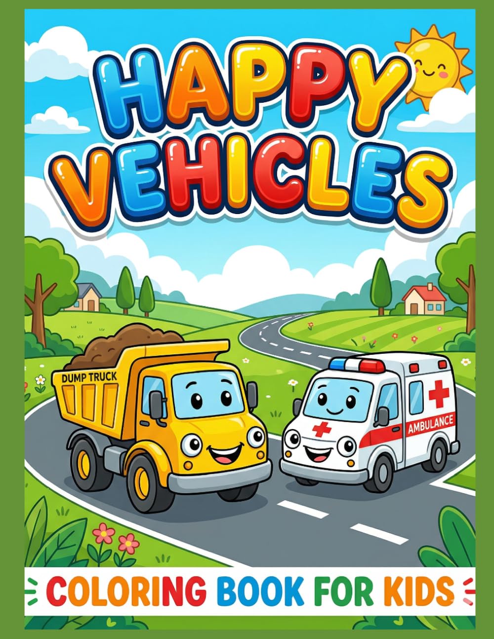 Cute Vehicles Coloring Book for Kids: Fun and Easy Cars, Trucks, Boats and Things That Go Coloring Pages for Toddlers and Preschoolers Ages 4-8