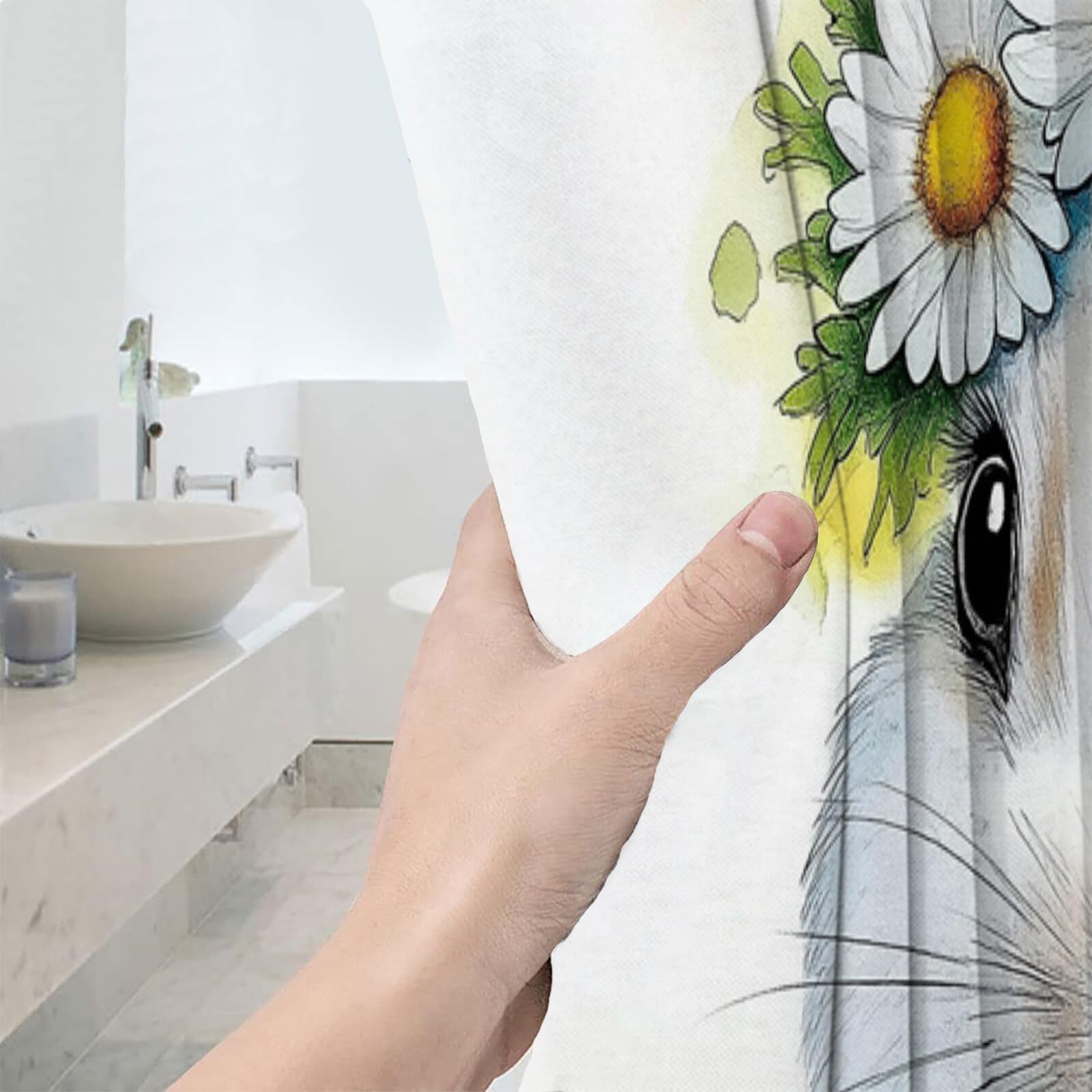 Rideau De Douche Daisy Bunny Animaux À L'Aquarelle Tissu Imperméable Lavable avec Crochets Anti Moisissure en Polyester Rideau Douche pour Salle De Bain