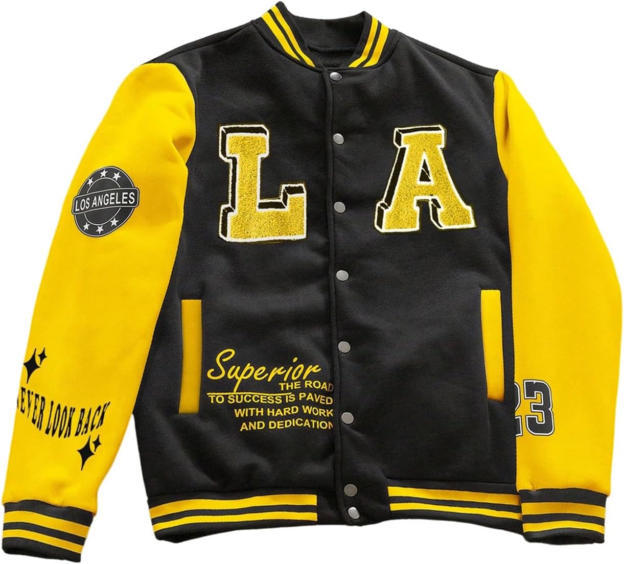 Floerns Men's Varsity Baseball Bomber Jacket Long Sleeve Colorblock Lightweight Coat