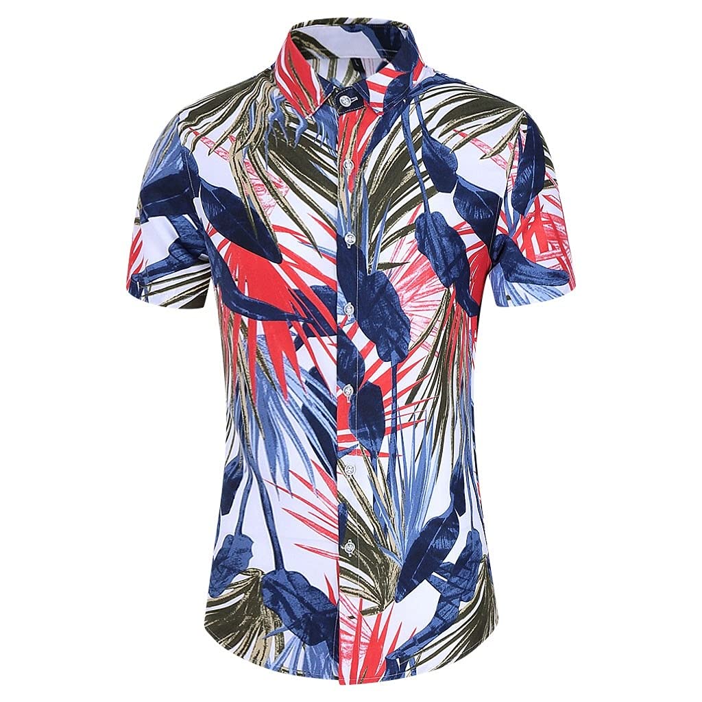 Camicia Hawaiana da Spiaggia con Stampa Stile Estivo Camicia da Uomo Casual Manica Corta Hawaii (Color : Blue, Size : XXXL Code)