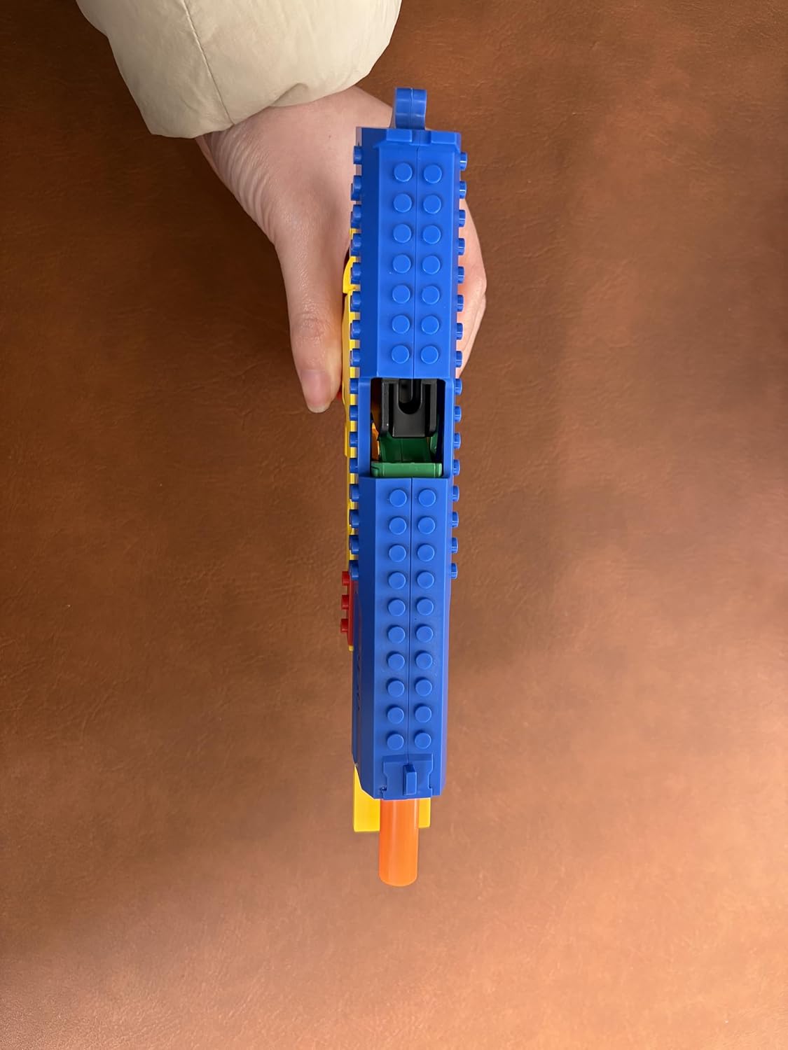 Building Brick Shell Ejecting Toy Gun, Block Mini Blaster Gun, Soft Bullet Toy Pistols for Kids, Boys and Girls (Blue)