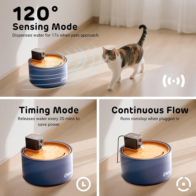 Fuente de Agua para Gatos iPettie Cerámica, 3.5L, Sin Cable, 3 Modos miniatura 4