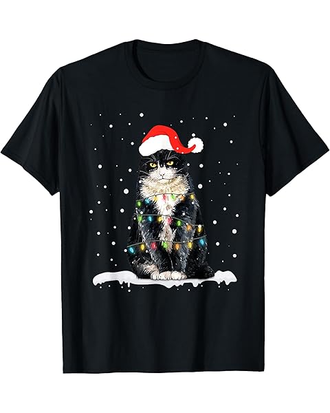 Funny Santa Cat Christmas Lights Holiday Gift Men Women Kids T-Shirt