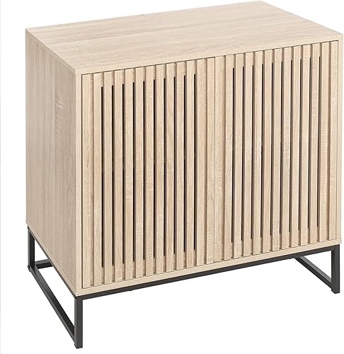 Miniatura 6 de FairyHaus Armario de almacenamiento con puertas de diseño de 2 rejillas, gabinete de buffet natural con almacenamiento y estante ajustable, armarios