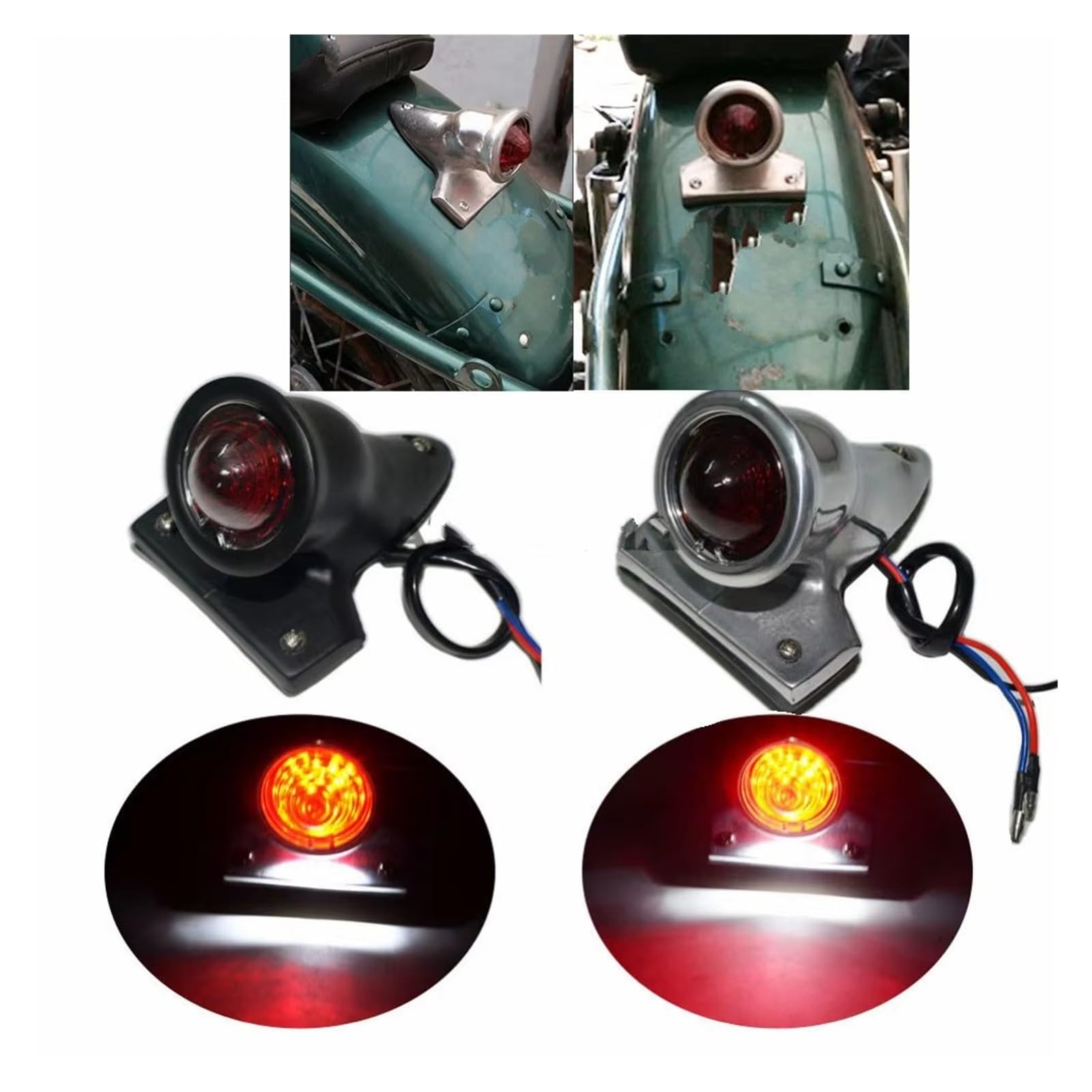 Phare Avant Moto Feu Arrière LED Rétro pour Motos Café Racer Chopper Et Bobber LED Phares Avant