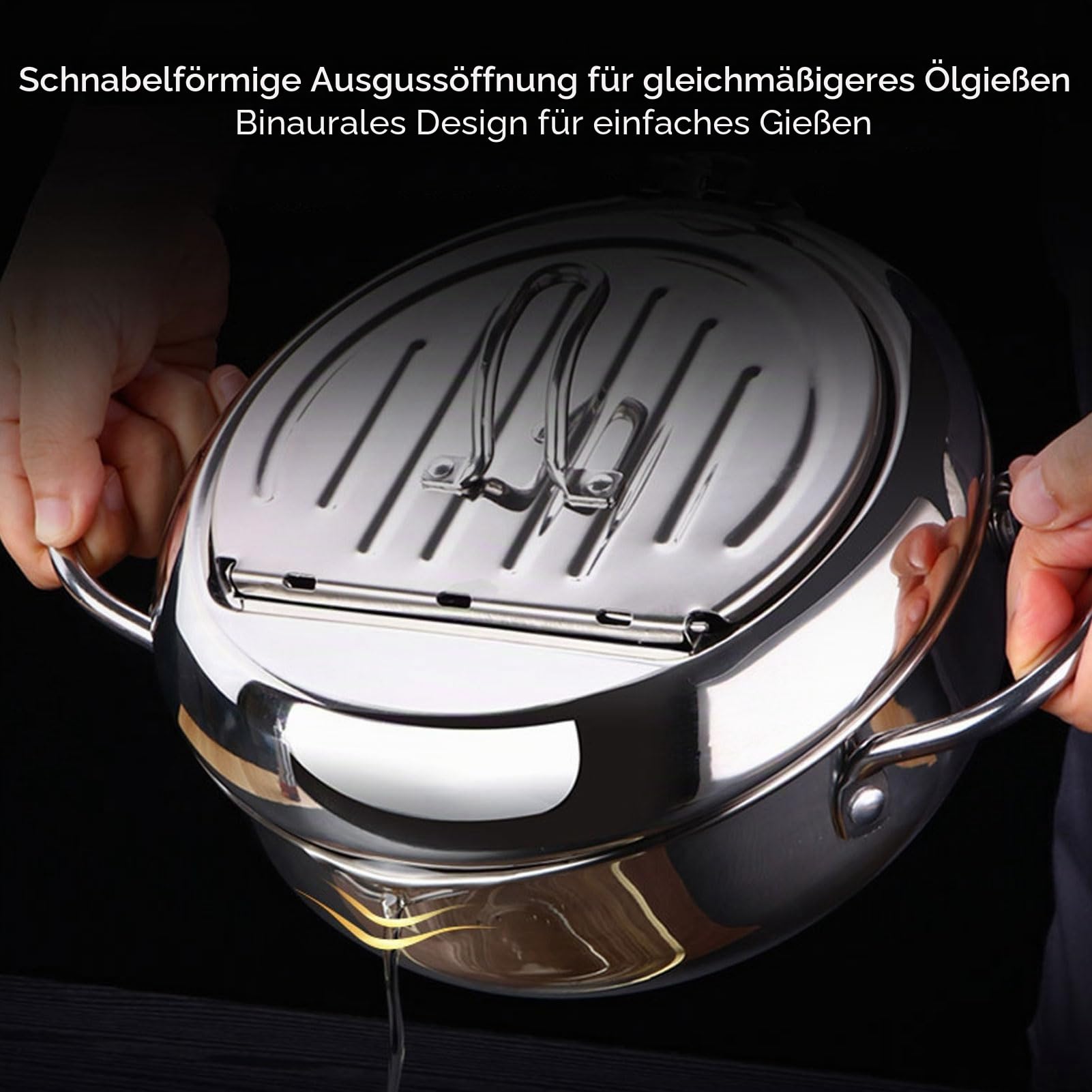 Tempura Fritteuse Edelstahl 24 cm mit Thermometer, Mini