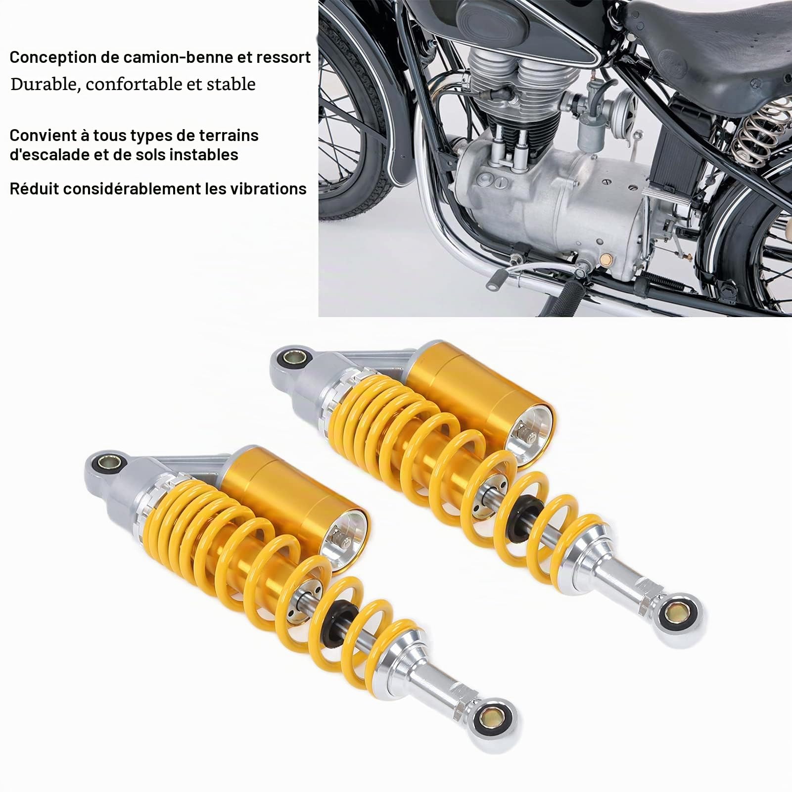 Moto Yctze Aluminium et Fer Paire 340mm Amortisseur Arrière Suspension Ressort Universel pour ATV SUV jaune
