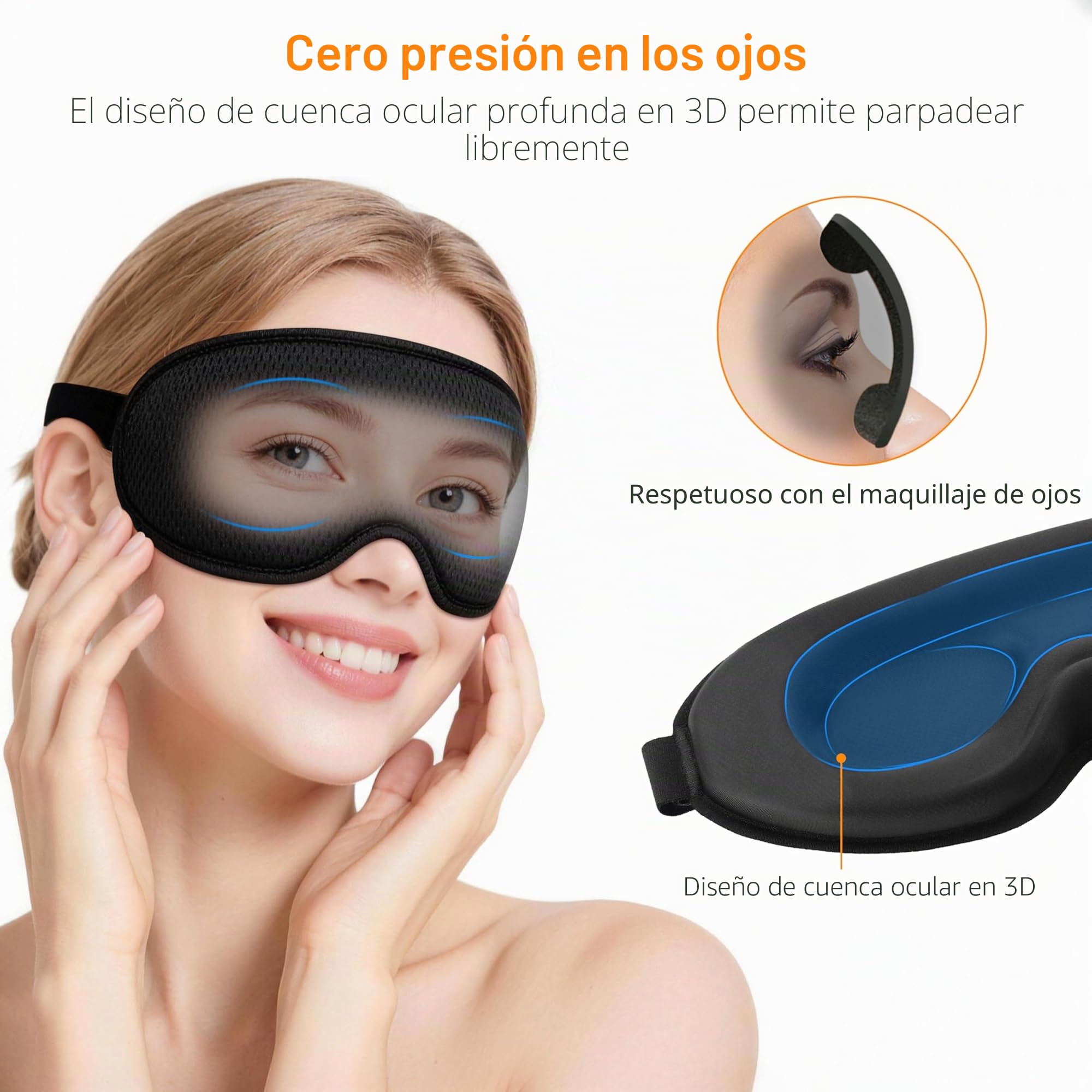 Gritin Anti-Luz Antifaz para Dormir para Mujer y Hombre, 3D Máscara para Dormir Ultrasuave y Cómodo, Sin Presión en Ojos Ni Pestañas con Banda Elástica Ajustable, Diseño Ergonómico para dormir, viajar