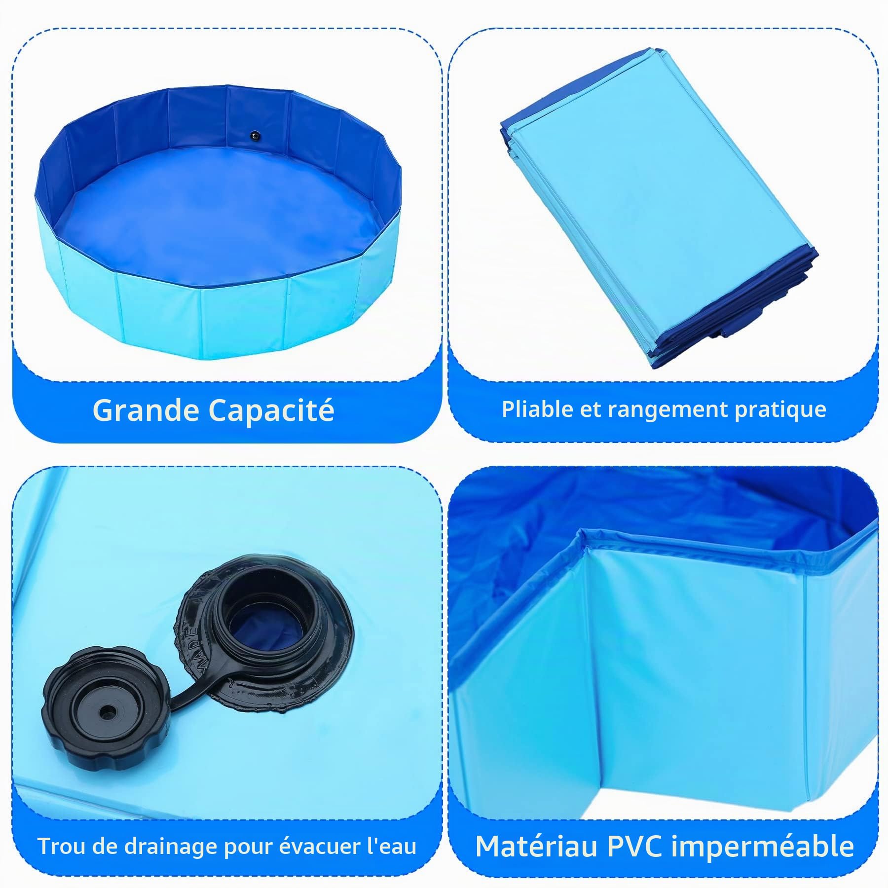 Piscine pour Chien 160 x 30 cm, Piscine Pliable pour Petits et Grands Chiens Sûr Antidérapant Baignoire, Extérieur et Intérieur Piscine pour Chats Chien Animaux et Enfant (Bleu)