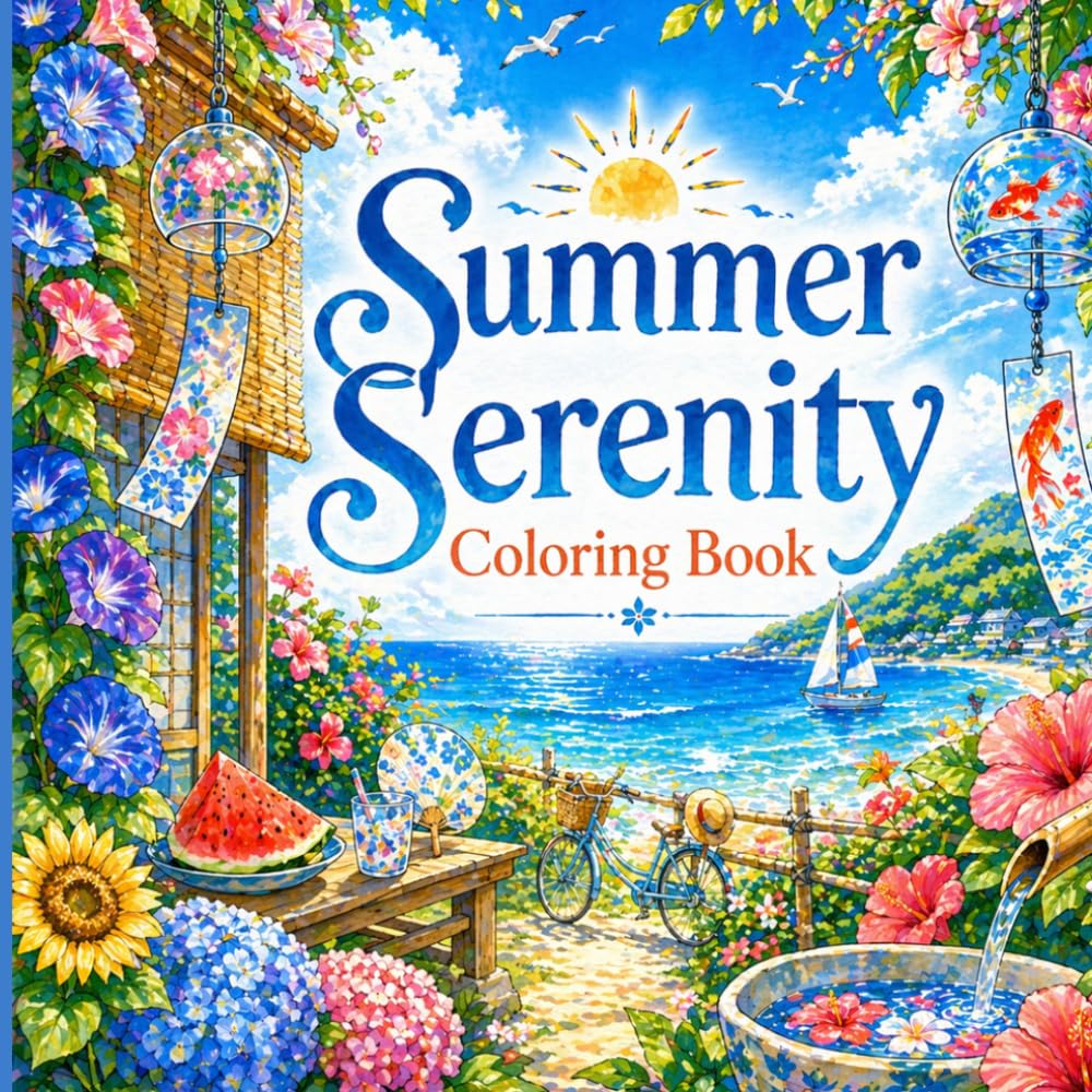 Summer Serenity Coloring Book: 70 Easy & Relaxing Japanese Summer Scenes | Single-Sided Pages for Stress Relief & Mindfulness (Seasonal Serenity Coloring Series)