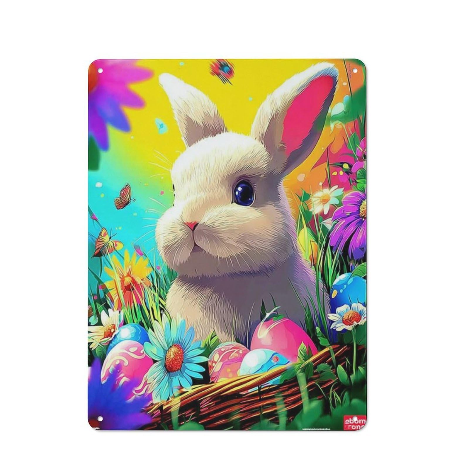 Junmoney Colorful Easter Bunny Basket -2 Rustic Metal Plaque 40X30cm For Studio Or Craft Room, Housewarming Present For People Styling Studio And Craft Room