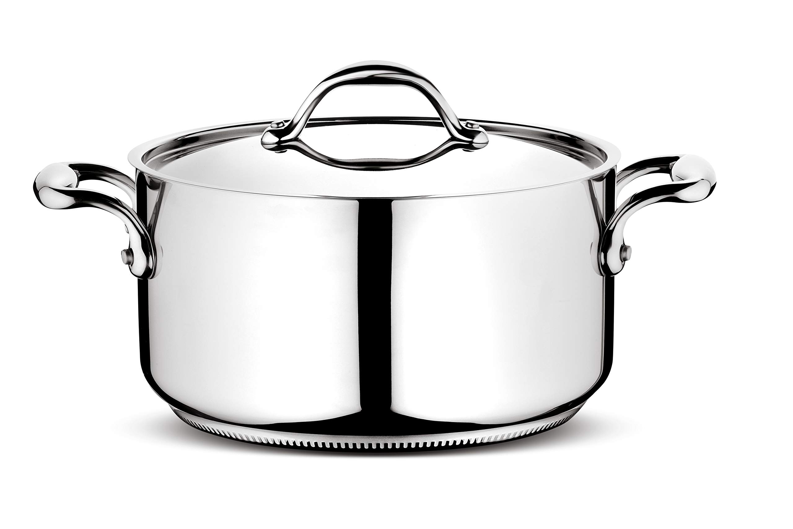 Lagostina Accademia Lagofusion Casseruola Fonda con 2 Maniglie e Coperchio, Acciaio Inossidabile, Argento, 22 cm