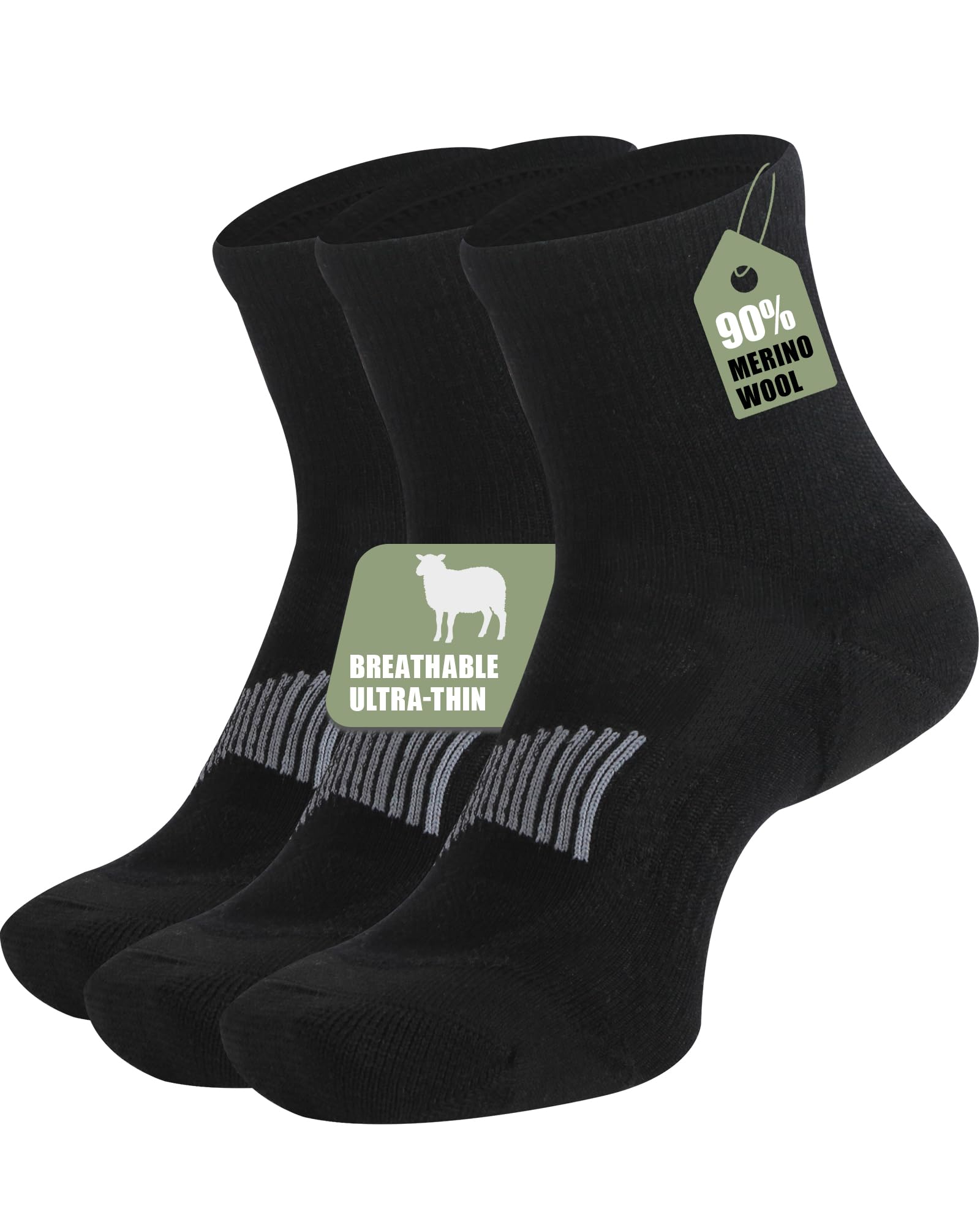 90% Merino Wool Socks for Men Athletic Ankle Socks for Women with Arch Support Breathable Soft Wool Ankle Socks,3 Pairs