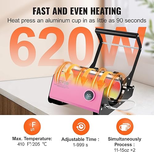 Vista 57 de VEVOR Prensa de calor 5 en 1, máquina de prensa de calor de 15 x 15 pulgadas con prensa de vaso, rotación de 360°, control digital oscilante
