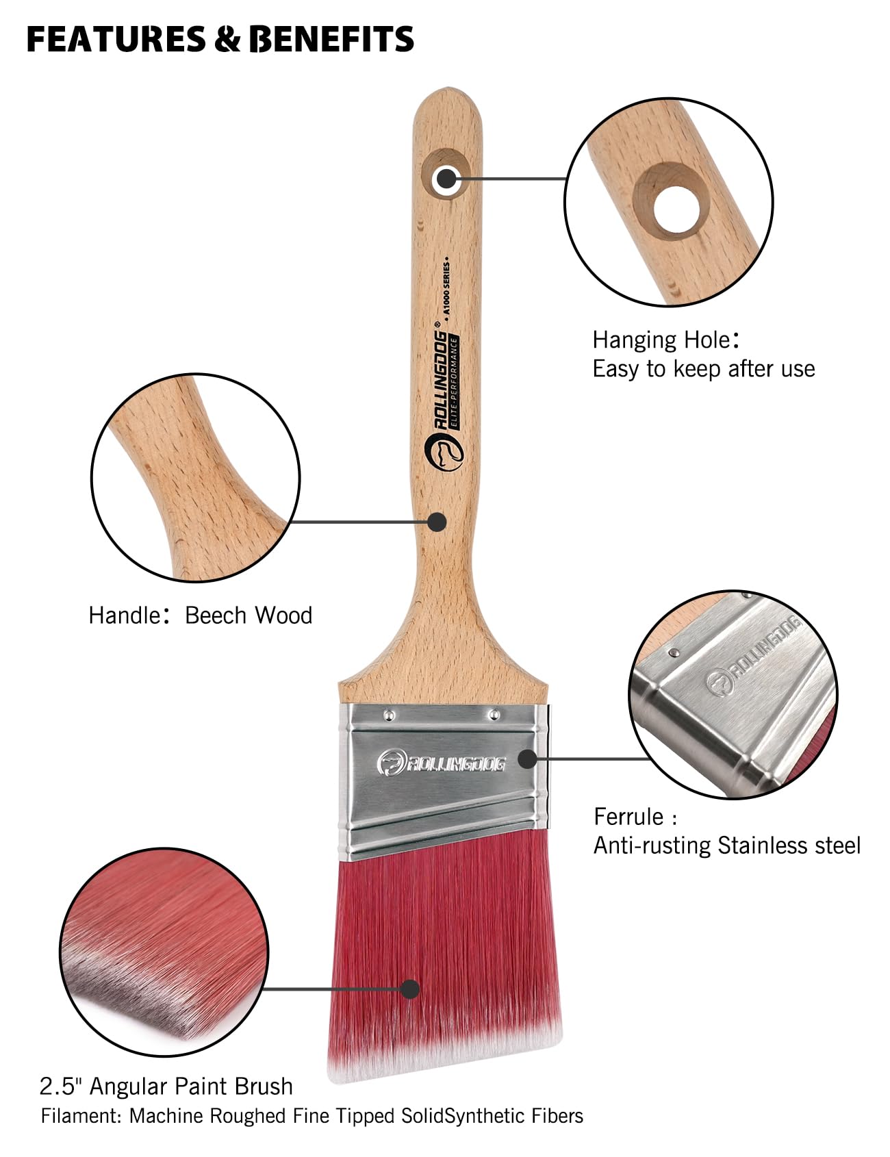 ROLLINGDOG Winkelpinsel - 6,3 Cm Mit Verstellfunktion & Verlängerungsstange