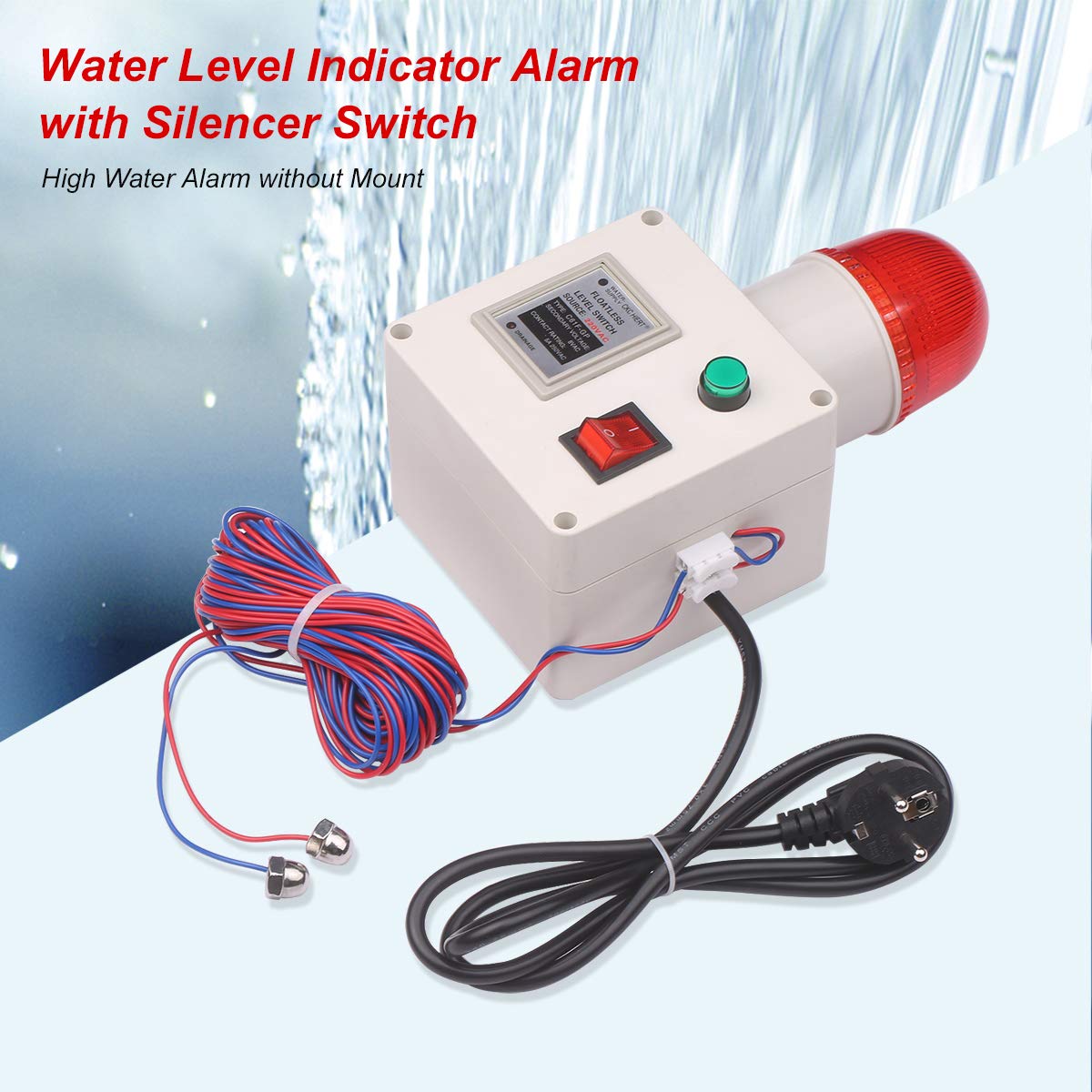 Indicador de nivel de agua, sensor de nivel de agua, alarma de tubería de agua, alarma para sensor de nivel bajo y alto con control de volumen del silenciador.