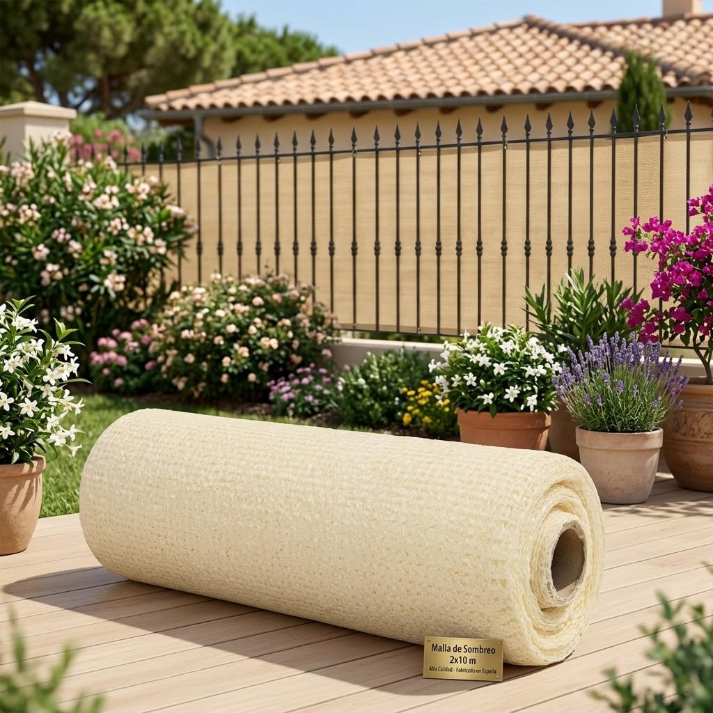 Suinga Malla de Sombreo 1x10 m | Ocultación y Privacidad para su Terraza o Jardín | Malla de Ocultación Beige 120 g/m2 | Ocultación 95%