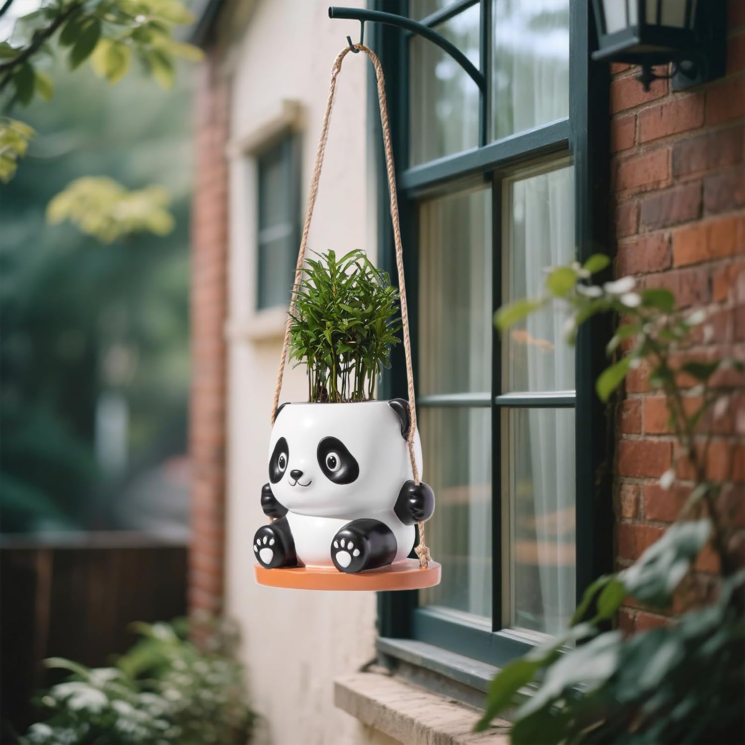 Swing Panda Hanging Planters for Indoor Plants, Cute Succulent Pots with Drainage Hole, Small Hanging Flower Pots Outdoor, Panda Gifts for Plant Lovers (Boy-White)