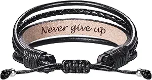 Leather Bracelets for Men Women Inspirational Gifts for Him Her Handmade Black Braided Motivational Birthday Gift for Boyfriend Husband Dad Anniversary Christmas Mens Stocking Stuffers
