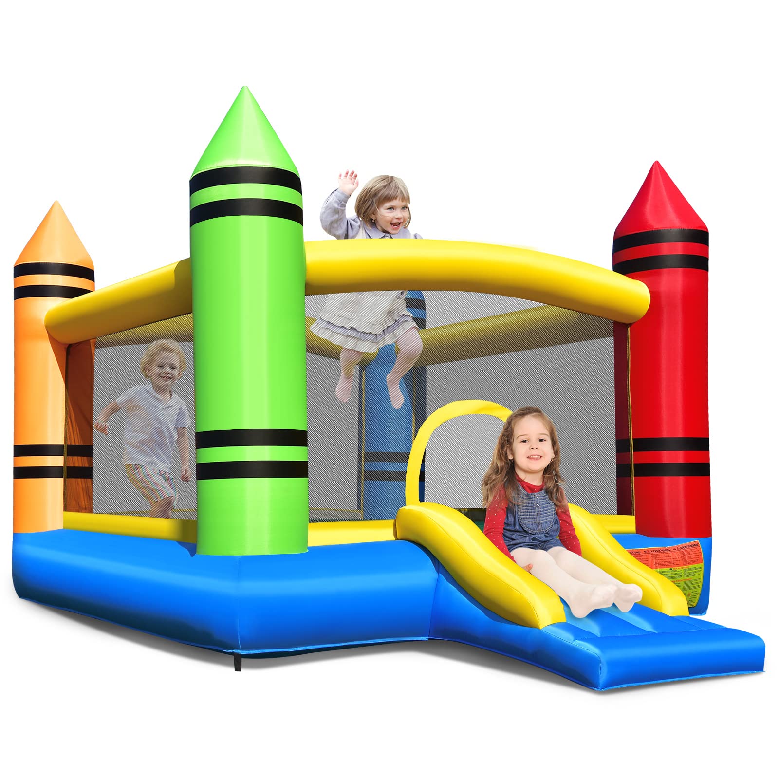 Maxmass Kids Bounce House, Inflatable Bouncy Castle with Carry Bag and Slide, Indoor Outdoor Children Jumping House Blow up Castle for 3-10 Years Old (Crayon Theme) โ image 1